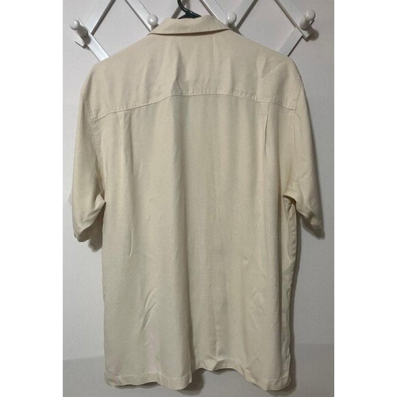 Tommy Bahama Mens Large 100% Silk Hawaiian Shirt Beige Floral Embroidered Design - Picture 3 of 10